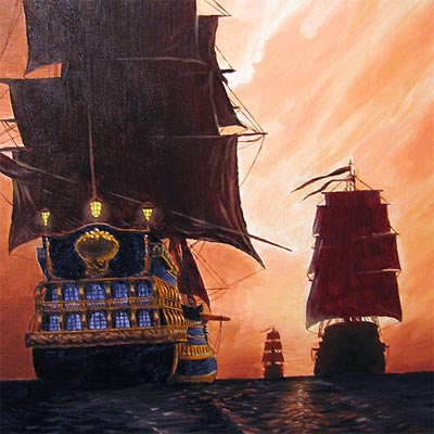 Les galions de l'Armada - Peinture à l'huile